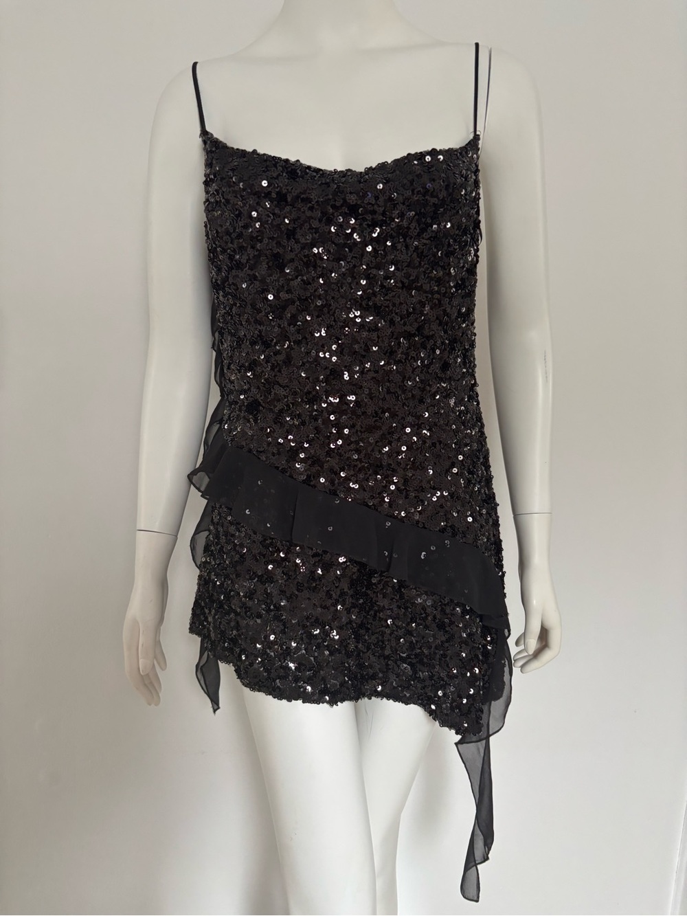 Zara Black Sequin Asymmetric Slip Mini Dress